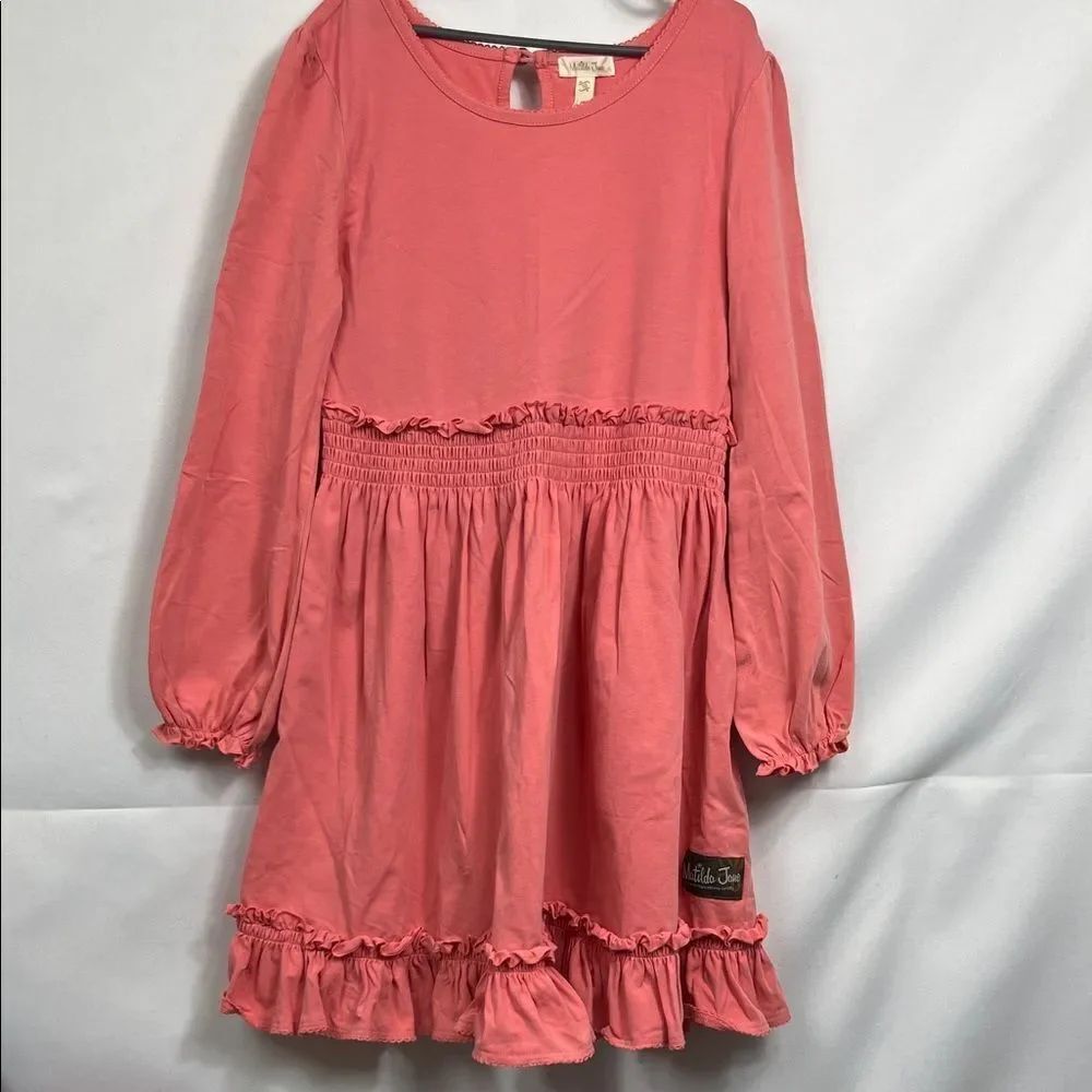 Matilda Jane long sleeve coral Salmon knit dress smocked waist 10